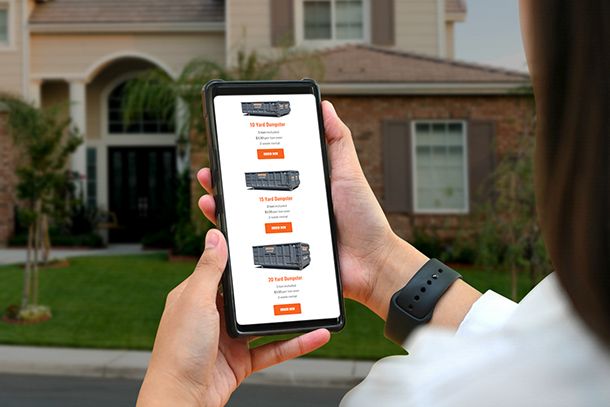 dumpster rental pricing using a mobile phone
